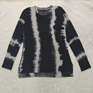 Only Mine Size Medium 100% Cashmere Black Blue White Tie Dye Long Sleeve Sweater